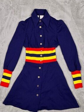 Vintage 70s Style Kids Dress Jacket Navy Blue Red Yellow Stripe Trim – ILGWU Tag